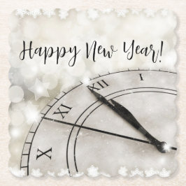 Posavasos De Papel Happy New Year Clock at Midnight