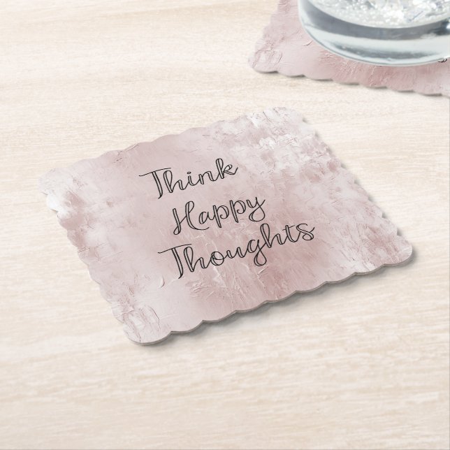 Posavasos De Papel Happy Thoughts Dusty Rosa Rubor Pink (En perspectiva)