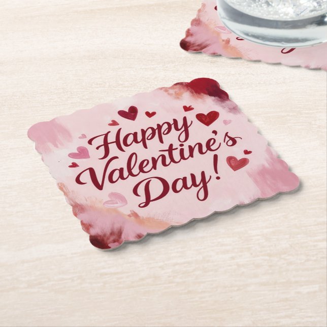 Posavasos De Papel Happy Valentine's Day! Painted Brush Strokes (En perspectiva)