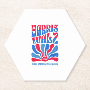 Posavasos De Papel Harris Walz 2024 Vintage Boho Groovy Retro Red Blu