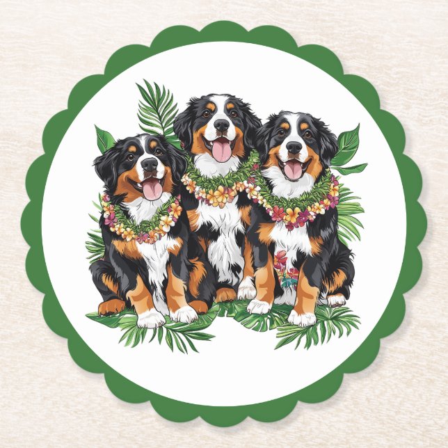 Posavasos De Papel Hawaiian Bernese Mountain Dogs Flower Lei (Anverso)