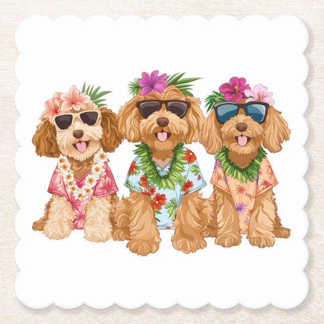 Posavasos De Papel Hawaiian Goldendoodle Dogs Flower Lei (Anverso)