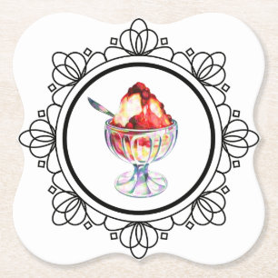 Posavasos De Papel Helado sundae vintage rojo negro blanco