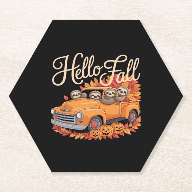 Posavasos De Papel Hello Fall Funny Slony Sloth Halloween pumkin Clas (Anverso)
