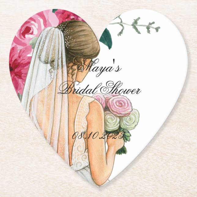 Posavasos De Papel hermosa ducha de novia floral rosa (Anverso)