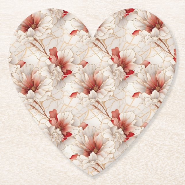 Posavasos De Papel Hermosa Flora Blanca Roja (Anverso)
