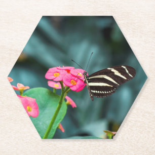 Posavasos De Papel Hermosa mariposa en una flor rosa