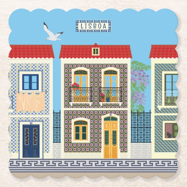 Posavasos De Papel Hermosas casas portuguesas con azulejos o azulejos (Anverso)