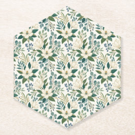 Posavasos De Papel Hermosas flores blancas modernas y bayas