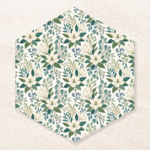 Posavasos De Papel Hermosas flores blancas modernas y bayas
