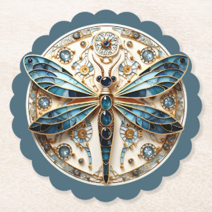 Posavasos De Papel Hermoso Art Deco Libélula de Vidrio Emplomado