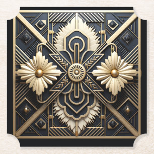 Posavasos De Papel Hermoso Art Deco Marfil Crema Dorado Negro  