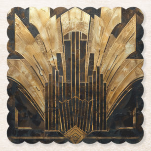 Posavasos De Papel Hermoso Art Decó Negro Oro Elegante