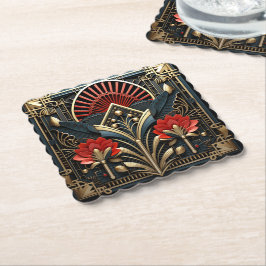 Posavasos De Papel Hermoso Art Deco Rojo Oro Negro