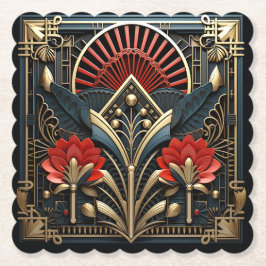 Posavasos De Papel Hermoso Art Deco Rojo Oro Negro