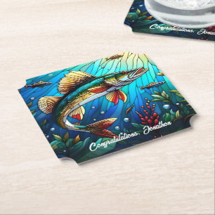 Posavasos De Papel Hermoso Walleye Pike en el lago