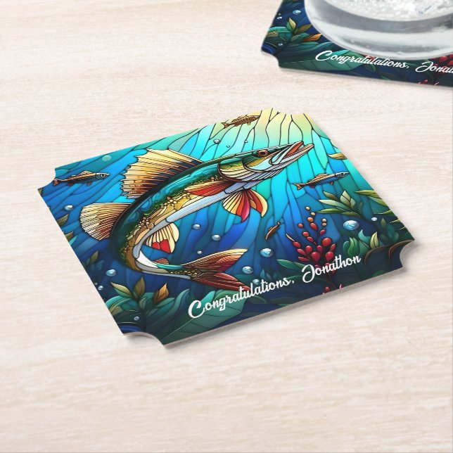 Posavasos De Papel Hermoso Walleye Pike en el lago (En perspectiva)
