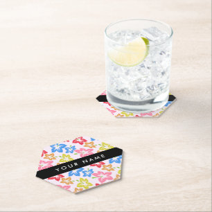 Posavasos De Papel Hibiscus Colorido, Patrón De Flores, Tu Nombre
