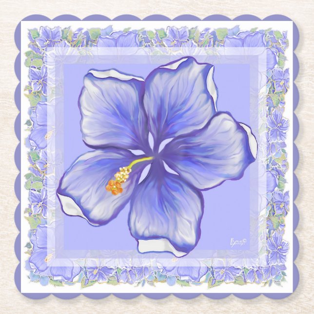 Posavasos De Papel Hibiscus & lace BLUE (Anverso)