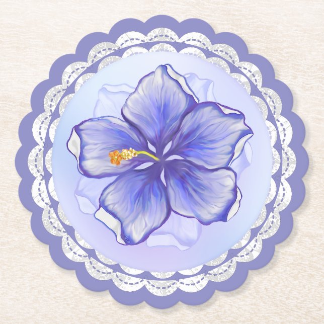 Posavasos De Papel Hibiscus & lace BLUE (Anverso)