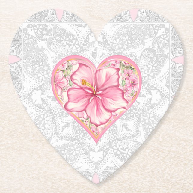 Posavasos De Papel Hibiscus & lace PINK (Anverso)
