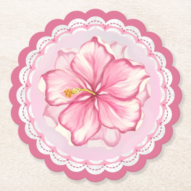 Posavasos De Papel Hibiscus & lace PINK (Anverso)