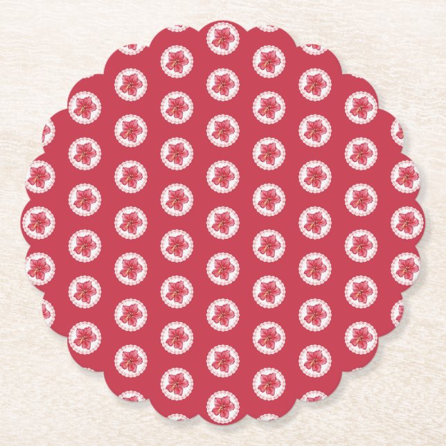 Posavasos De Papel Hibiscus & lace RED (Anverso)