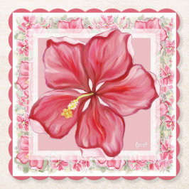 Posavasos De Papel Hibiscus & lace RED