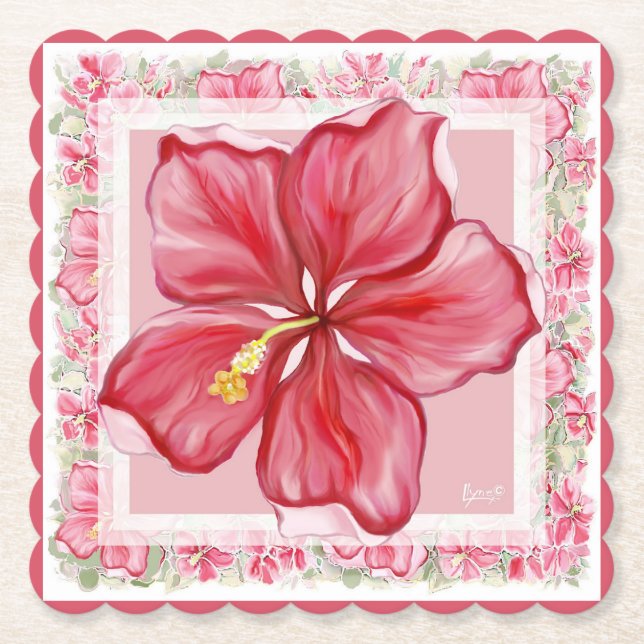 Posavasos De Papel Hibiscus & lace RED (Anverso)