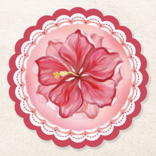 Posavasos De Papel Hibiscus & lace RED
