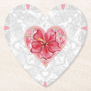 Posavasos De Papel Hibiscus & lace RED