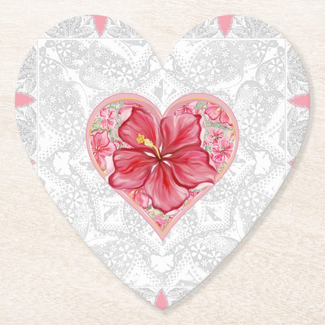 Posavasos De Papel Hibiscus & lace RED (Anverso)