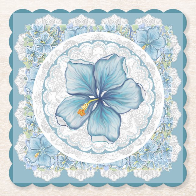 Posavasos De Papel Hibiscus & lace TURQUOISE (Anverso)