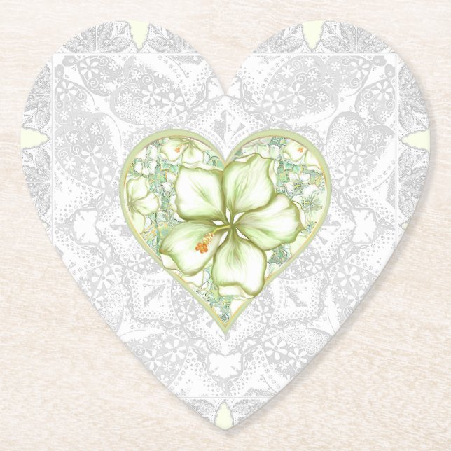 Posavasos De Papel Hibiscus & lace WHITE (Anverso)