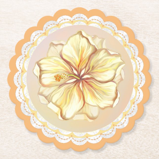 Posavasos De Papel Hibiscus & lace YELLOW (Anverso)