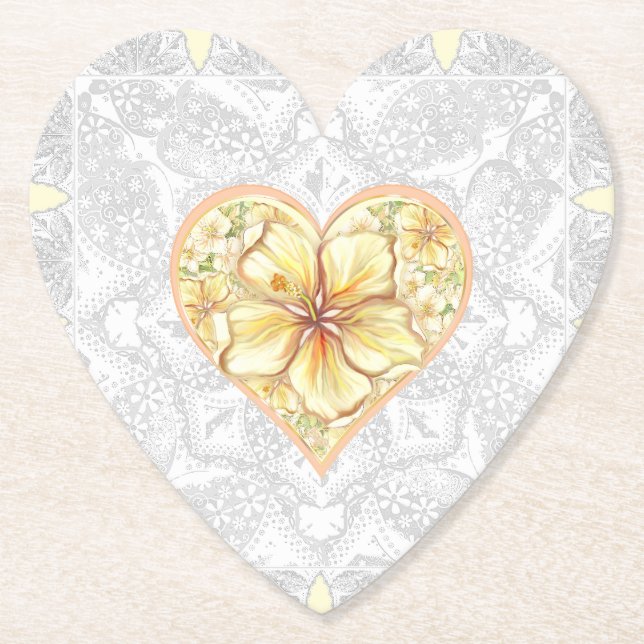 Posavasos De Papel Hibiscus & lace YELLOW (Anverso)