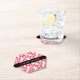 Posavasos De Papel Hibiscus Rojo, Flores Rojas, tu nombre