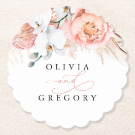 Posavasos De Papel Hierba Pampas Rosa Elegante Papel Tropical