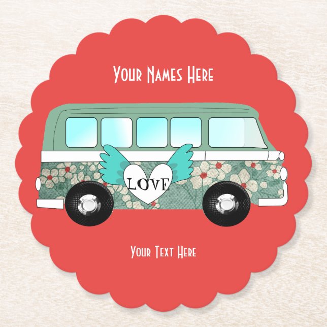 Posavasos De Papel Hippie Camper Van Love Heart Divertido romántico (Anverso)
