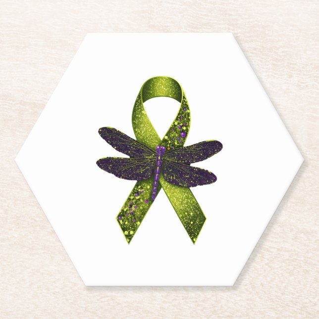Posavasos De Papel Hippie Dragonfly Green Ribbon Cerebral Palsy Aware (Anverso)