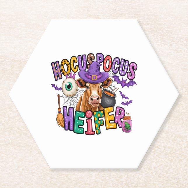 Posavasos De Papel Hocus Pocus Heifer Halloween Cow (Anverso)