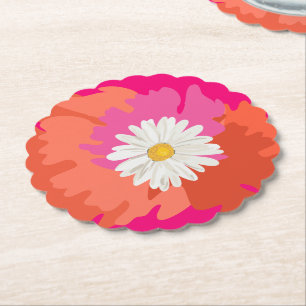 Posavasos De Papel Hogar resumen de marea floral Naranja y rosa calie
