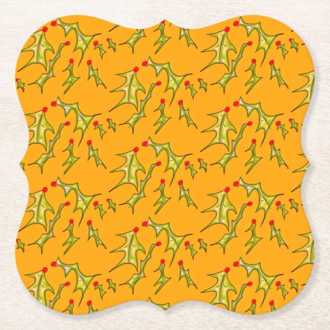 Posavasos De Papel Hojas alegres sobre oro amarillo (Anverso)