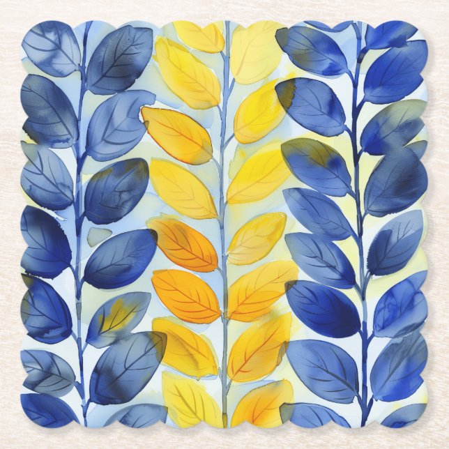 Posavasos De Papel Hojas amarillas y azules (Anverso)