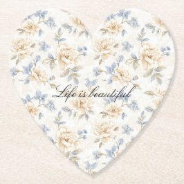 Posavasos De Papel Hojas Azules Florales Crema Románticas