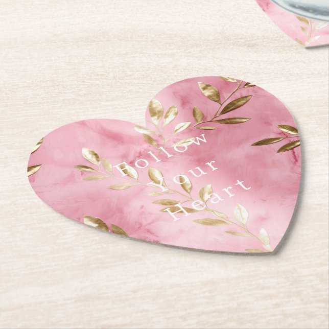 Posavasos De Papel Hojas de Oro Rosa (En perspectiva)