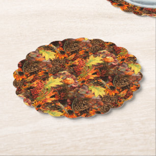 Posavasos De Papel Hojas de Otoño y Piñas de Acción de Gracias