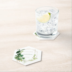 Posavasos De Papel Hojas de palma de color verde tropical y dorado