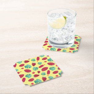 Posavasos De Papel Hojas de pavimento, cereza, fresa y sandía
