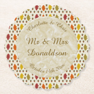 Posavasos De Papel Hojas de roble y maíz Personalizado Boda otoño